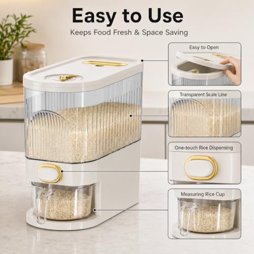 11-Pound Transparent High-Capacity Rice Bin Features a Lid, Time Scale, and Measuring Cup，a Sealed Moisture Proof Grain Storage Container Suitable for Storing Rice, Corn, and More. (11, Pounds) by LavStow - Image 3