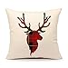 Red Black Buffalo Plaids Deer Throw Pillow Cover Christmas Cushion Case Winter Home Decorative 18 x 18 Inch Cotton Linen