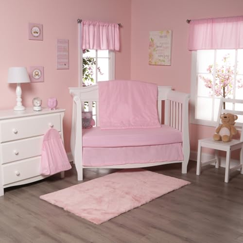 Image of EVERYDAY KIDS 4 Pc Crib Bedding for Girls Nursery Set Includes Baby Bed Quilt, Fitted Sheet, Dust Ruffle and Diaper Stacker- Nursery Bedding Set - Baby Crib Bedding Set in Pink
