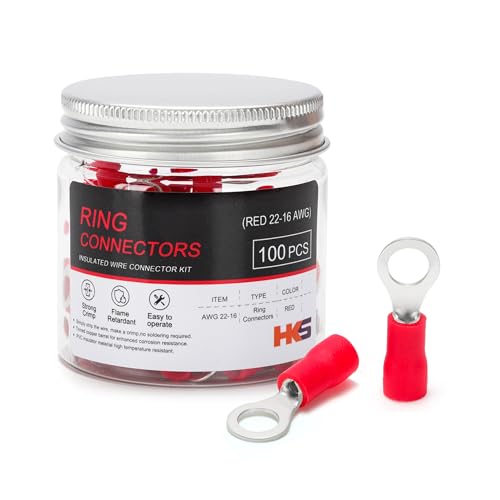 Cosses à anneau isolées M5 rouges 22-16 AWG HKS pour câblage électrique