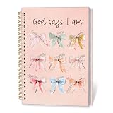 XYDEG God Says I Am – Carnet de notes de la Bible chrétienne pour filles, avec nœud rose, carnet à spirales, cadeau chrétien inspirant pour adolescentes, joli journal de prière 14 x 21 cm