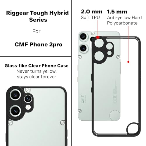 Image of RIGGEAR Shockproof Tough Hybrid Armor Back Cover Case for CMF by Nothing Phone 2 Pro /CMF Phone 2 Pro (Clear PC and Black TPU Bumper)