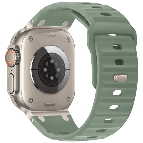 Image of Compatible with Apple Watch Strap Ultra2 /Ultra 49mm Series 10 /9 /8 /7 /6 /5 /4 /SE Soft Silicone Sport Strap Rugged iwatch Band 45mm 44mm 46mm with Stainless Steel Adapter for Men Women
