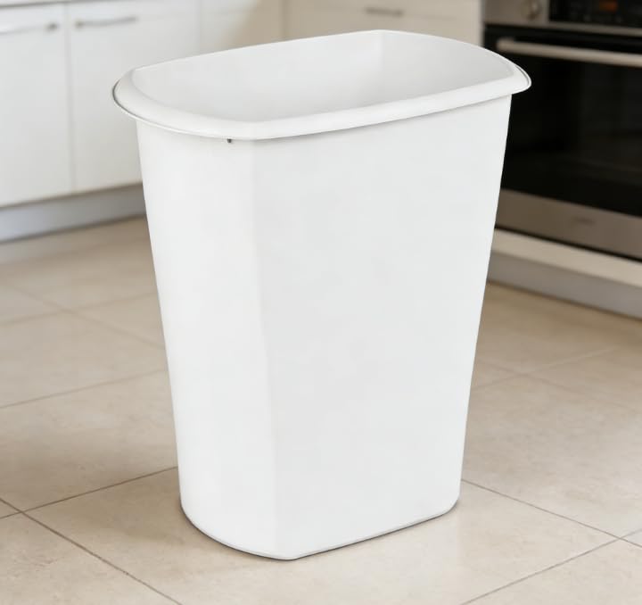 White 10 Gallon Kitchen Garbage Can, Open Plastic Trash Bin with No Lid