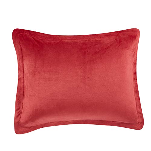 Image of Amazon Basics Ultra-Soft Micromink Sherpa 3-Piece Comforter Bed Set, King, Red, Solid