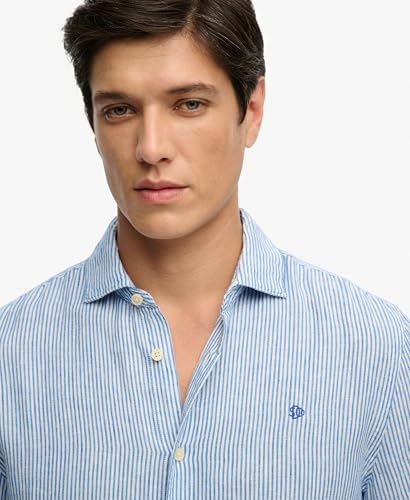Superdry Riviera S/S Linen Shirt, Blue Chalk Stripe, XL Men's