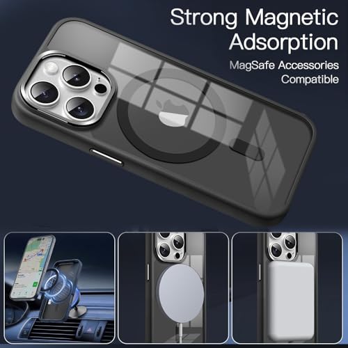 Image of KARWAN?Translucent Hybrid Case with Metal Ring Phone case Cover for iPhone 14 Pro |Compatible with N52 Strong Magnets Mag| Wireless Mag-Safe Charging -(Black)