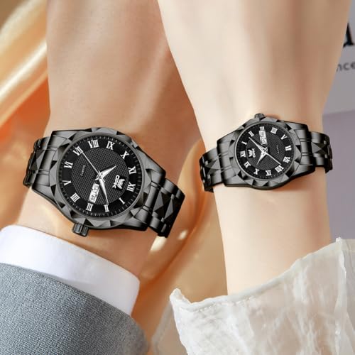 Image of OPK Couple Watch Set - His & Her Matching Watches with Luxury Diamond Stainless Steel Waterproof & Luminous Quartz WristWatches Romantic Gift