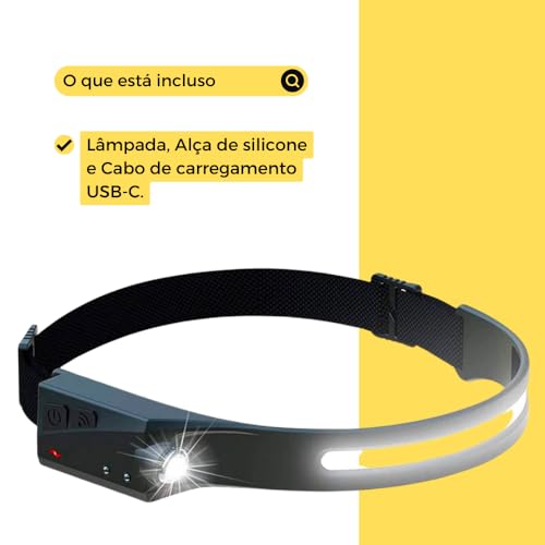 Lanterna de Cabeça LED Recarregável USB Fita Ajustável Prova D'Água Sensor Movimento Mãos Livres Il