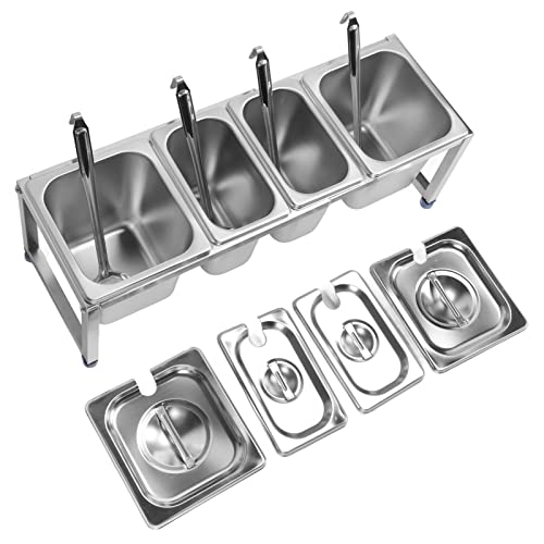 Fdit Condiment Dispenser Rack, Stainless Steel Telescopic Jam Pot with Holder, Mirror Polished Design, Rounded Corners, Stand for Jam Basin (No.3 2pcs 2.2L 2pcs 1.6L)