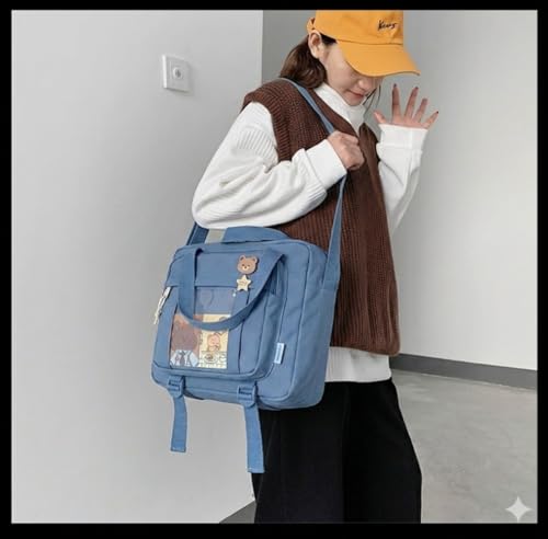 Image of Kawaii Crossbody Ita Bag for Women with Pin & Plush Bear - Japanese Messenger Bags Y2K Shoulder Purse