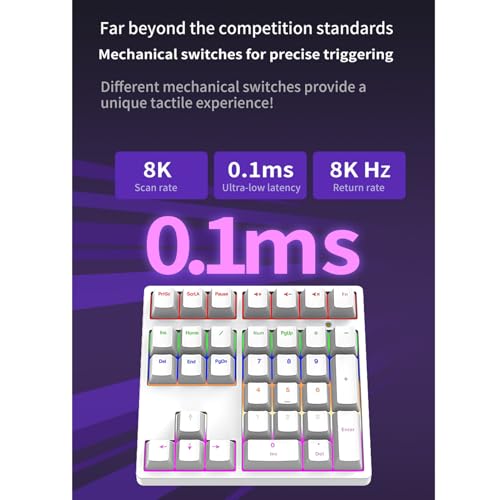 Image of VBESTLIFE Mechanical Numpad, 34Keys Mini Type C Numeric Keypad, RGB Backlight, PBT Keycaps Rechargeable Number Keypad for PC (White)
