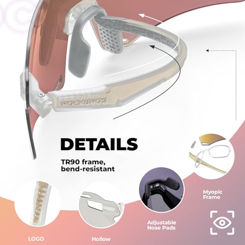 Image of ROCKBROS Photochromic Cycling Sunglasses UV Protection Bike Sport Pink | Auto-Color Lens, TR90 Frame 22g Ultra-Light, Built-in Myopia Frame, UV400 Protection, Adjustable Nose Pad