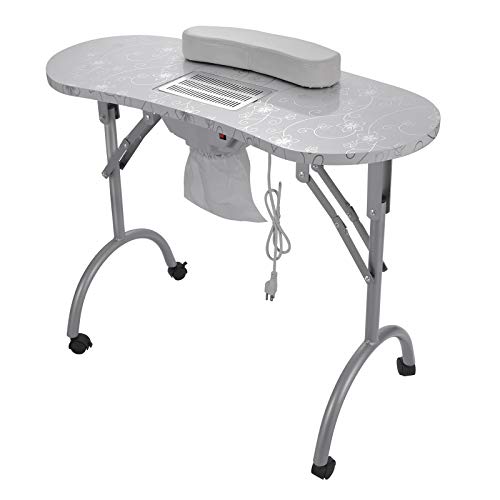 Manicure Nail Table - Portable Folding Nail Station Desk Movable Manicure Tech Table with Sliding Drawer for Home Spa Beauty Salon with Wrist Cushion, 4 Wheels, Carry Bag (35.4×28×16 IN, White)