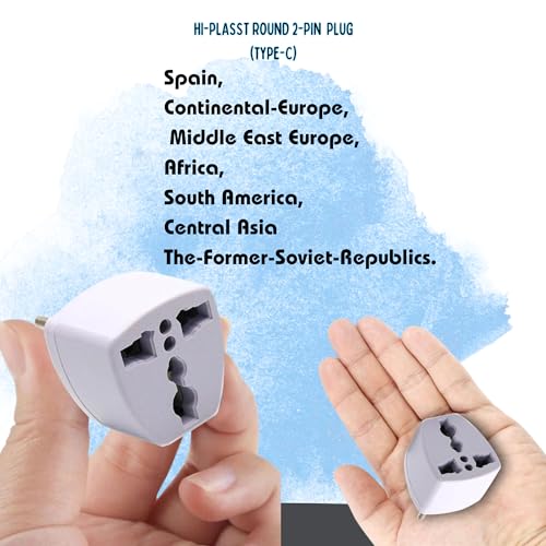 Image of Hi-Plasst India to Europe Travel Adapter Plug (Pack of 2) Type C Power Plug Converter, Universal Socket for Denmark, Switzerland, Italy, Brazil, South Africa, Israel - Compact & Lightweight for Travel