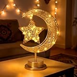 Half Moon Light Metal Ramadan Star Decorative Lamp - Battery Operated, Eid Decorations, Moon Night Light for Kids