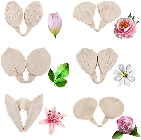 12pcs Gumpaste Flower Silicone Veining Mold-Cake Decorating Fondant Icing Silicone Mold, Sugarcraft Fondant Flower Making Tools for Gumpast Rose Peony Lily Calliopsis Tulips Wedding Flower