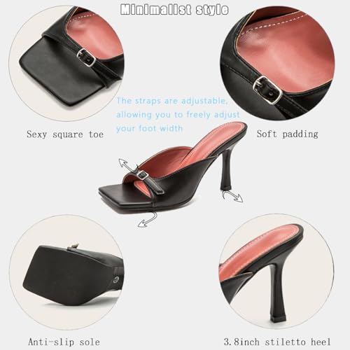 Open Square Toe High Heels Slides for Women Stilettos Heeled Sandals Adjustable Single Band Slip on Comfort Sexy Dress Heeled Mules3