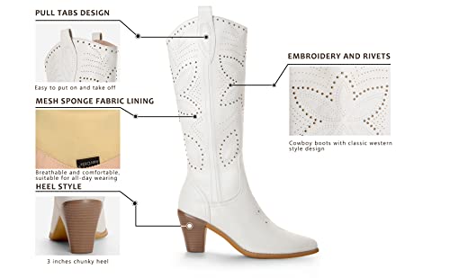 ANN CREEK Cowboy Knee High Boots for Women Cowgirl Boots Wide Calf Western Boots Pointed Toe Chunky Heel Tall Boots Dress Fall Girl Boots Hornsby2