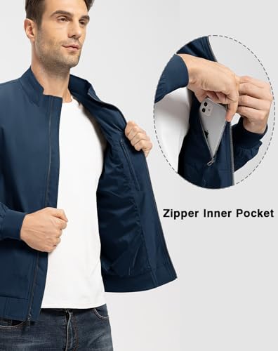Image of TBMPOY Mens Lightweight Jackets Light Windbreaker Full Zip Casual Work Jacket Golf Business Fall Track Coat with Pockets