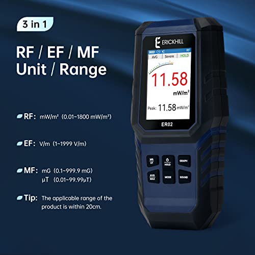 Image of ERICKHILL EMF Meter,3-in-1Rechargeable Digital Electromagnetic Field Radiation Detector for EF RF MF,5G Cell Tower, WiFi Signal Detector, for Home&Office EMF Inspections, and Ghost Hunting | Electromagnetic Field Radiation Detector for 5G Cell Tower, WiFi Signal Detector, for Home,Office and Ghost Hunting