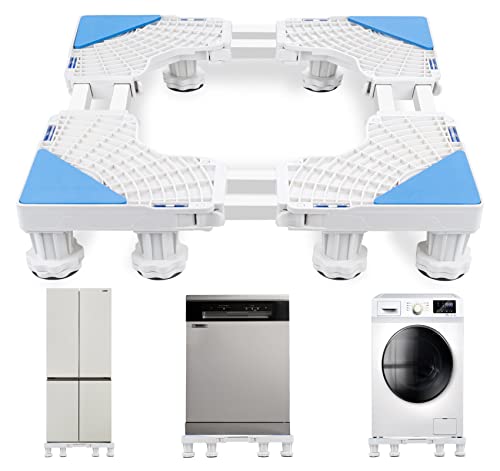 ilauke Lavadora Pedestal Base Diseño de Tubo Doble con Cinta Métrica+Guantes+Destornillador Doble+Instrucciones,Soporte para Secadora Nevera y Congelador,8 Pies Base Lavadora Regulable Blanco(45-68cm)