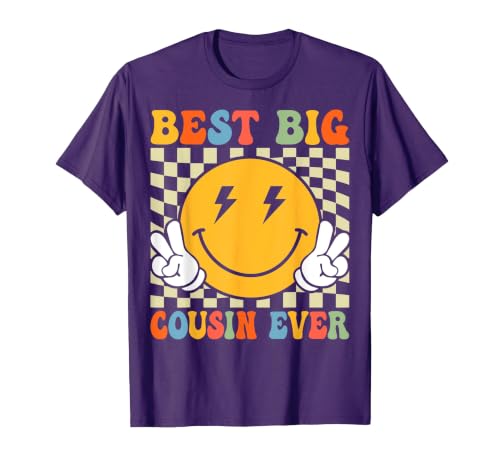 Retro Groovy Best Big Cousin Ever Girls Boys T-Shirt, Men, Purple, X-Large