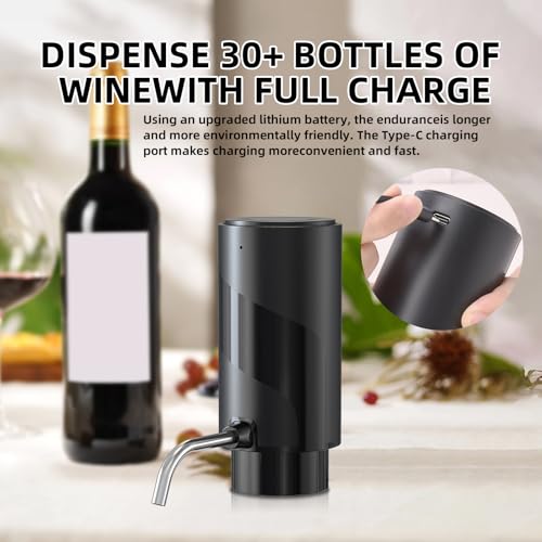 Wine Aerator Electric Wine Decanter Automatic Wine Aerator, Wine Dispenser Wine pourer with USB Rechargeable,Wine Lover for women&Men(Black-ABS)