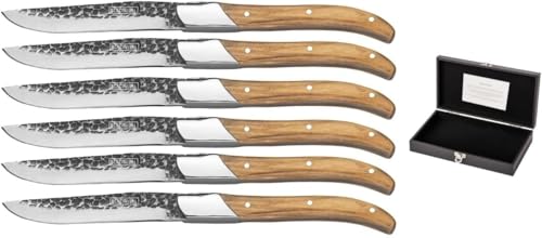 Blackwell Laguiole Lot de 6 couteaux à steak Raw Black en bois d'olivier