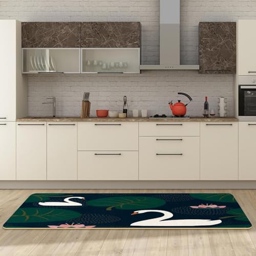Alfombrillas de cocina antideslizantes y lavables con diseño de cisnes absorbentes 3