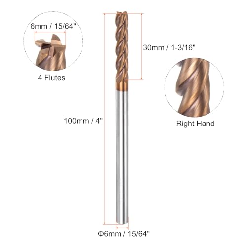 QUARKZMAN 5 Stück Karbid Vierkantfräser 6mm (15/64) Durchmesser 6mm (15/64) Schaft 100mm (4) Extra Lang HRC55 Mikrokorn Wolframkarbid 4 Schneiden Frässtift Fräser