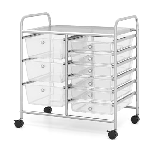 COSTWAY Rolling Storage Cart with 9 Drawer, Utility Cart with Metal Frame