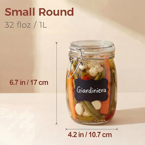 Image of 32 oz Round Glass Jars with Airtight Lids, 4 Pack Mason Jar with Clamp Lids | Air Tight Glass Food Storage Containers with Lids Keep Food Dry & Fresh, Best Canister for Flour, Sugar, Cereal, Rice, Coffee