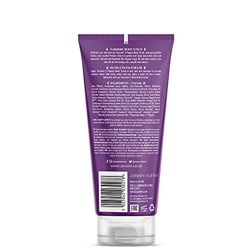 Ayumi Turmeric & Bergamot Body Scrub. Vegan, Cruelty-Free, Dermatologically-Tested, 3 x 200ml - Afbeelding 3