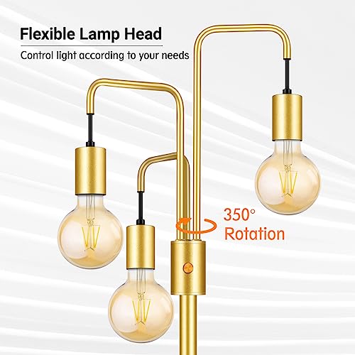 Image of BoostArea Industrial Floor Lamp for Living Room,Gold Modern Standing Lamp Stand Up Lamp with 3 Light, Bulbs Not Included,Simple Design Floor Lamp for Bedroom, Living Room, Office, Kids Room, Reading