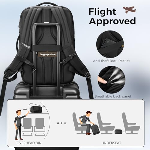 Swissdigital Design Travel Laptop Backpack 43L with USB Charging Port,TSA Friendly Flight Approved Carry-on Luggage Hand,Business Rucksack,Large Weekender Bag Fits 17 Inch Laptop Black | SD1748-01