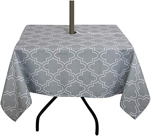 SUQ I OME Patio Outdoor Tablecloth with Umbrella Hole,Garden Tablecloth with Umbrella Hole and Zipper,Table Cloths for Host Backyard Parties, BBQs,Family Gatherings(Grey,60''x 60'' Square with Zipper)