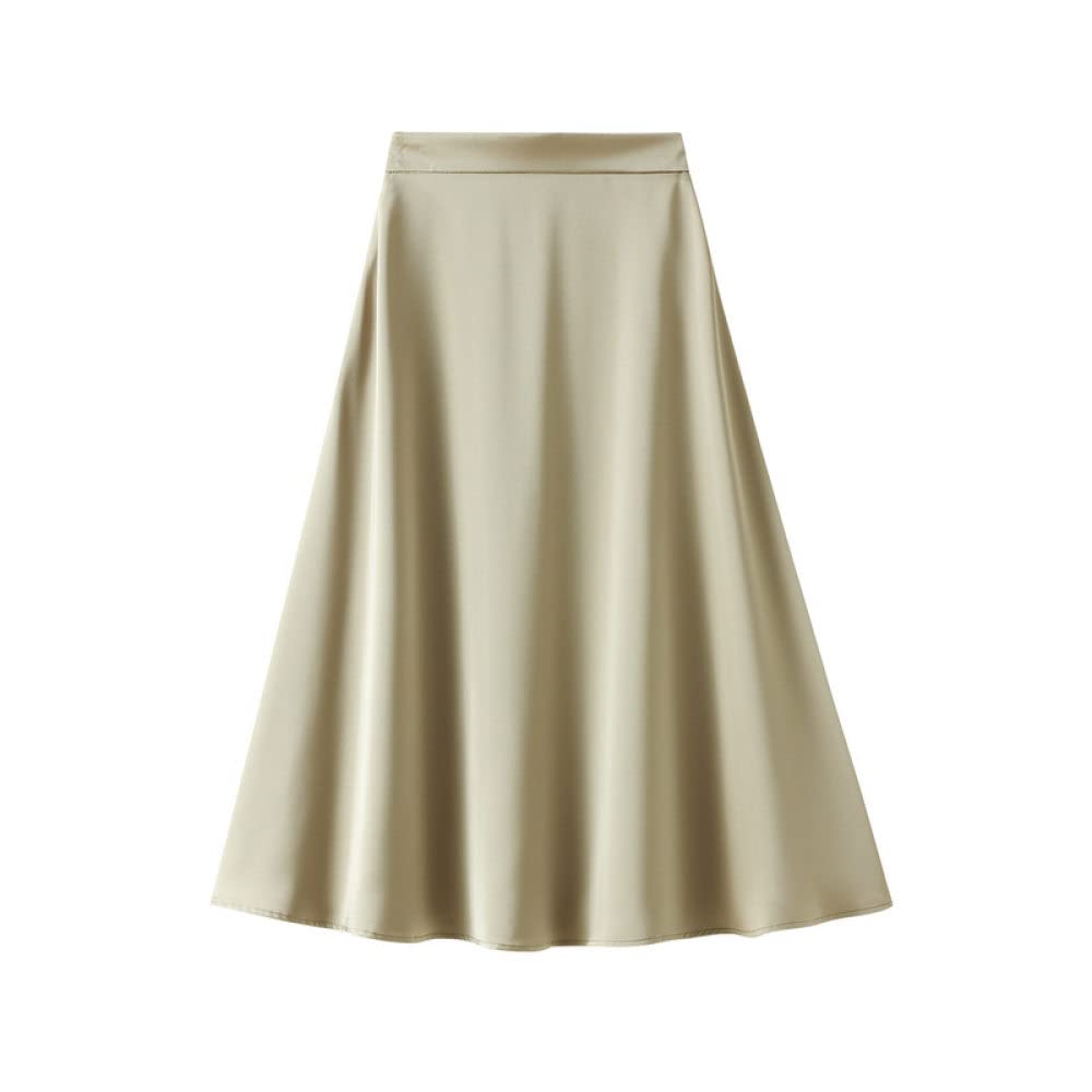 Gonne A Ruota,Gonna Longuette Da Donna Gonna A Trapezio A Vita Alta In Raso Verde Chiaro Cerniera Alla Moda Gonne Lunghe Eleganti Con Volant Increspato Flusso In Tinta Unita Per Ragazze Signore,Xl