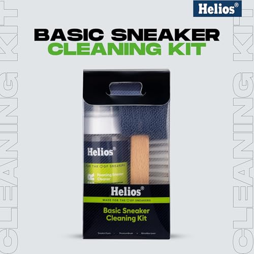 Image of Helios Shoe Cleaning Kit | 150 ml Sneaker Cleaner Kit with Brush & Microfiber Towel | Shoe Cleaner for Sports Shoes, White Shoes & Sneakers | Easy Cleaning Solution