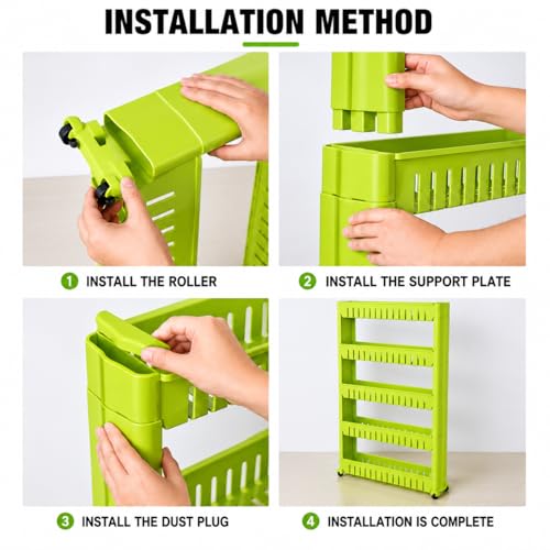 Image of JD FRESH 3-Tier Slim Rolling Storage Organizer Rack /Fridge Side Storage Rack /Plastic Trolley Storage Stand with Wheels /Floor Standing Cabinet for Bathroom and Kitchen Corner Area (Green)