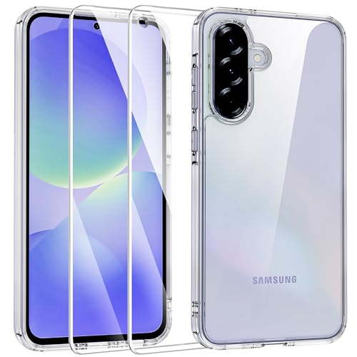 Galaxy A36 5G ケース + ガラスフイルム付き（2枚) クリア SC-54F 指紋認証対応 黄変防止 全面保護 耐衝撃 米軍MIL規格 ワイヤレス充電対応 ストラップホール付き ギャラクシーA36 5G 対応