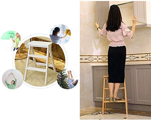 Taburete de escalera de 3 capas plegable de madera multifunción color blanco 4