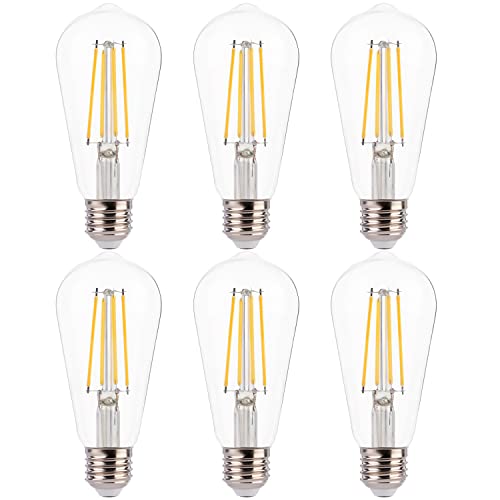 FLSNT 7W LED Edison Bulbs, 60W Equivalent, 90+ High CRI, 2700K Soft White, ST19 Vintage LED Light Bulbs, 800LM, E26 Base, Dimmable, 6 Pack
