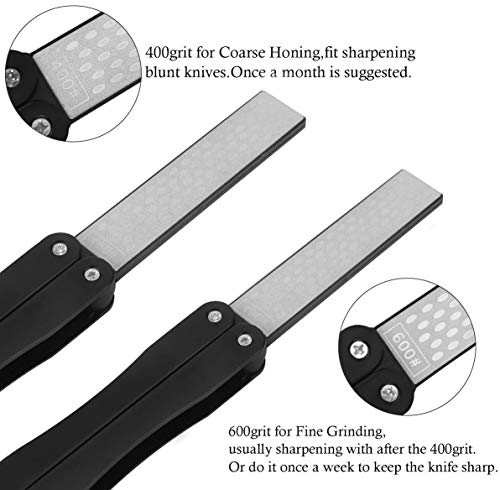 2 Pcs 400/600 Grit Portable Handheld Double Sided Sharpener Pocket Diamond Knife Sharpening Stone For Kitchen, Garden, Outdoor Tools Fine/Coarse Grinding （Black/ Orange） #TOP2