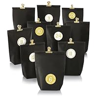 Nordstern Adventskalender zum Befüllen Schwarz Gold - DIY Geschenktüten Set mit 24 Kraftpapiertüten, goldenen Klammern und Zahlen Aufklebern