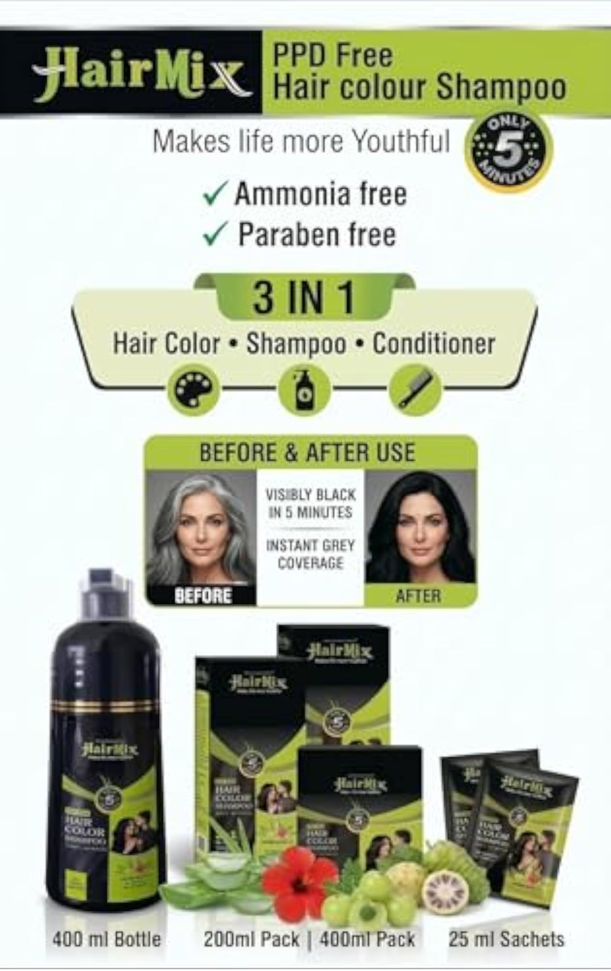 PPD Free Hair Colour Shampoo Natural Black, 200ml