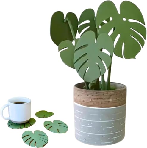 PFHHUDCVV Monstera Coaster Set 4 Count Green Leaf Silicone Drink Coasters Non Slip Anti Stain Heat Resistant Hand Wash Only