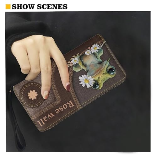 Image of Bulopur Personalized Wallets with Name for Women Frog Wristlet Wallet Rfid Credit Card Wallet PU Leather Cash Zipper Coin Pocket for Female Ladies Teen Girls Girly