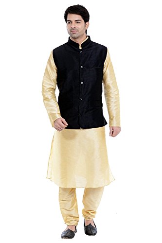 Kurta pyjama de seda con chaleco Nehru para bodas y galas elegantes 2