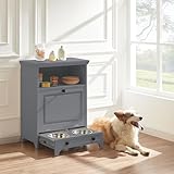 Roomfitters Modern Dog Feeder Station Furniture with 2 Raised Dog Bowls, Pet Food Storage Container, Pull Out Pet Food Cabinet, Grey